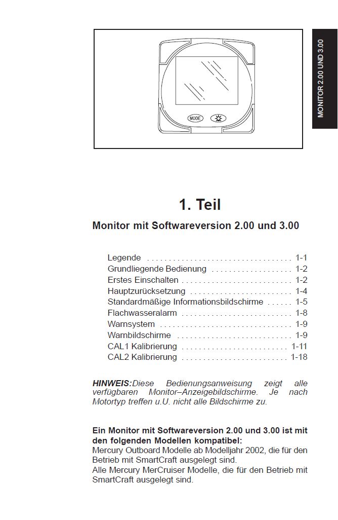 Mercury Smartcraft SC1000 System Monitor Anleitung